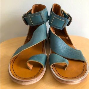 Free People blue leather sandals, size 9
